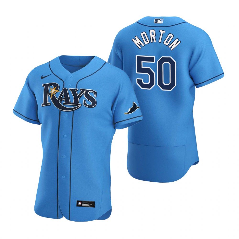 Tampa Bay Rays #50 Charlie Morton Men Nike Light Blue Alternate 2020 Authentic Player MLB Jersey